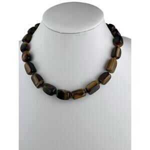 SX Sterling Silver Toggle Clasp Southwest Style Chunky Tiger's Eye Necklace 18"